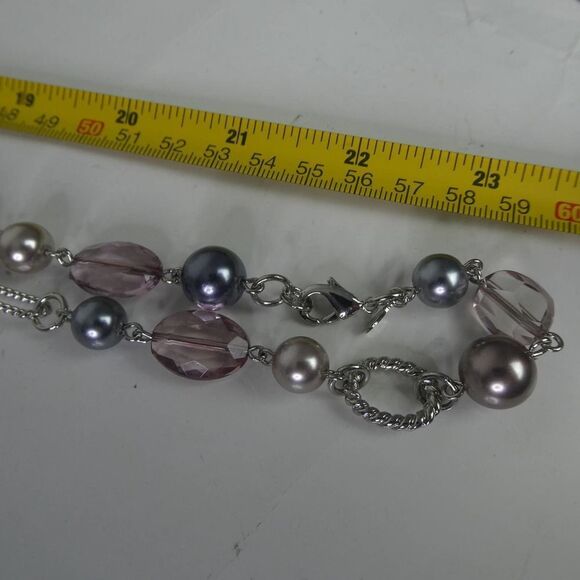 Premier Designs Grey Pink Faux Pearl Beaded Super Long Necklace Twist Chain 48" - Picture 9 of 9